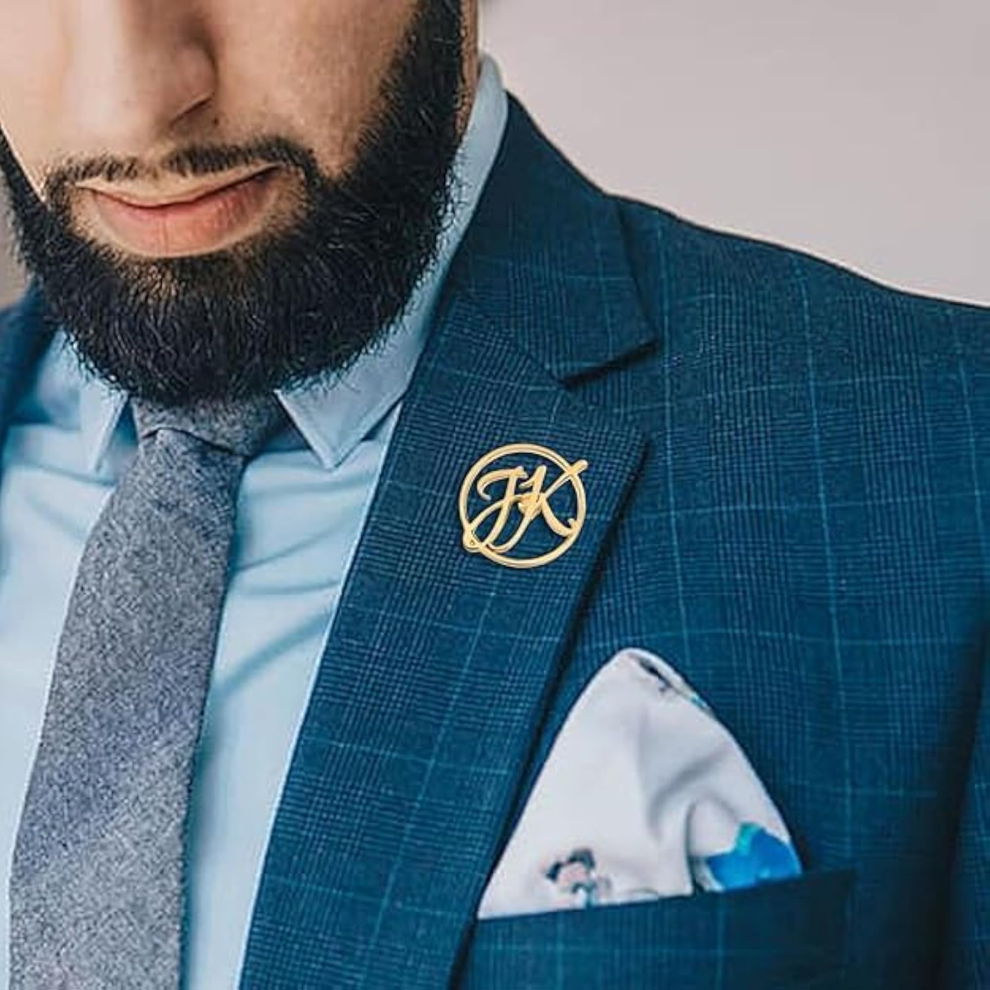 Personalized Initial Name Brooch, Stylish Circle Monogram Pin